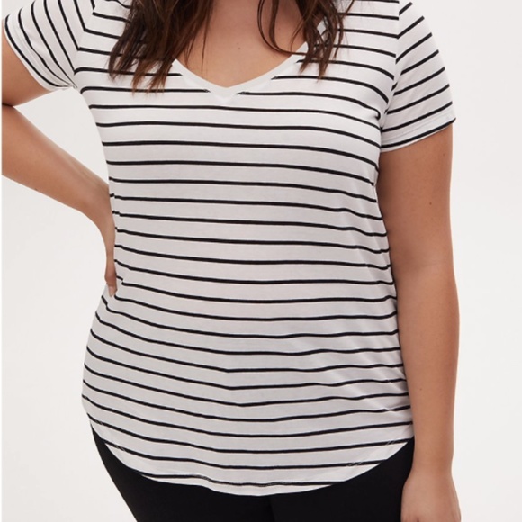 CLASSIC FIT V-NECK TEE - HERITAGE COTTON WHITE & BLACK STRIPE - Picture 4 of 4